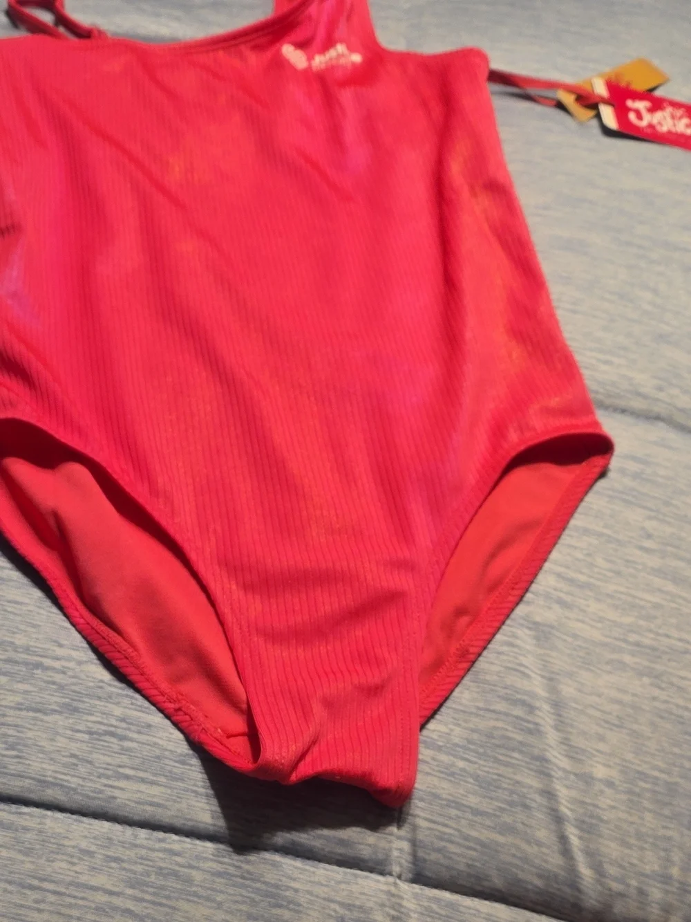 Justice Hot Pink Ribbed Girls One-Piece Swimsuit